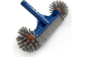 AOURANA Pool Brush Head with Round Ends, 12.5'' High-Efficiency Pool Brush for Cleaning Pool Walls，Floors Steps & Small Stains in Corners，Premium Nylon Bristles Pool Brush with EZ Clip (Blue)