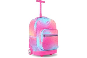 J World Sunrise Kids Rolling Backpack with Wheels for Girls Boys, Roller Bookbag for School, 18 x 13 x 9 Inches, Confetti
