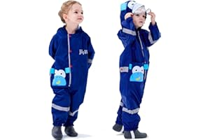 Kids Toddler Rain Suit for boys girls One Piece Hoodie Zipper Cute Cartoon Monkey Waterproof Rain Jacket 5-7 years L Size