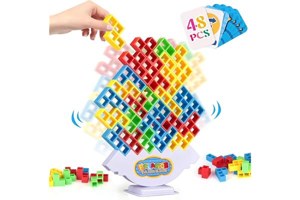 LIMYIOM 48 Pcs Tetra Tower Game, Stack Attack Family Board for 2 Players Family Games, Building Blocks Stacking Balance Games