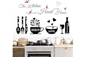 Rotumaty Kitchen Wall Stickers Decals Decor Kitchen The Heart of The Home Wall Decor Quotes Sign Utensil Art Decorations for Home Dining Room Coffee Shop