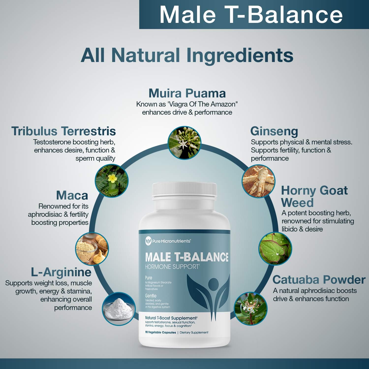 Male T-Balance: Natural Testosterone Booster for Men That Supports Energy, Desire, Performance & Stamina. Maca, Ginseng, Horny Goat Weed, Muira Puama & Tribulus - Pure Micronutrients: Health & Personal Care