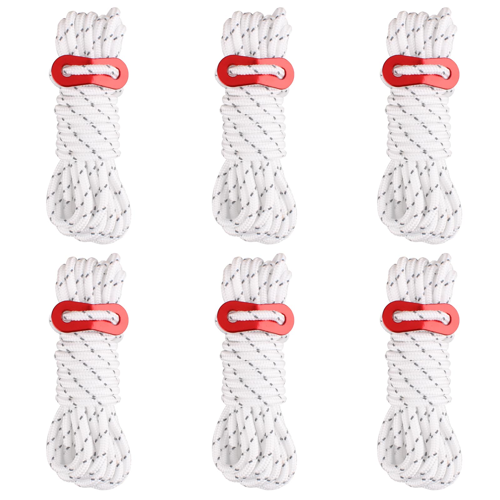 Azarxis Reflective Guyline φ4mm 4m Tent Guide Rope Cord with Aluminum Guy Line Adjuster Tensioner Lightweight for Tent Tarp Canopy Sheleter Camping Hiking Backpacking (White - 6 Pack)