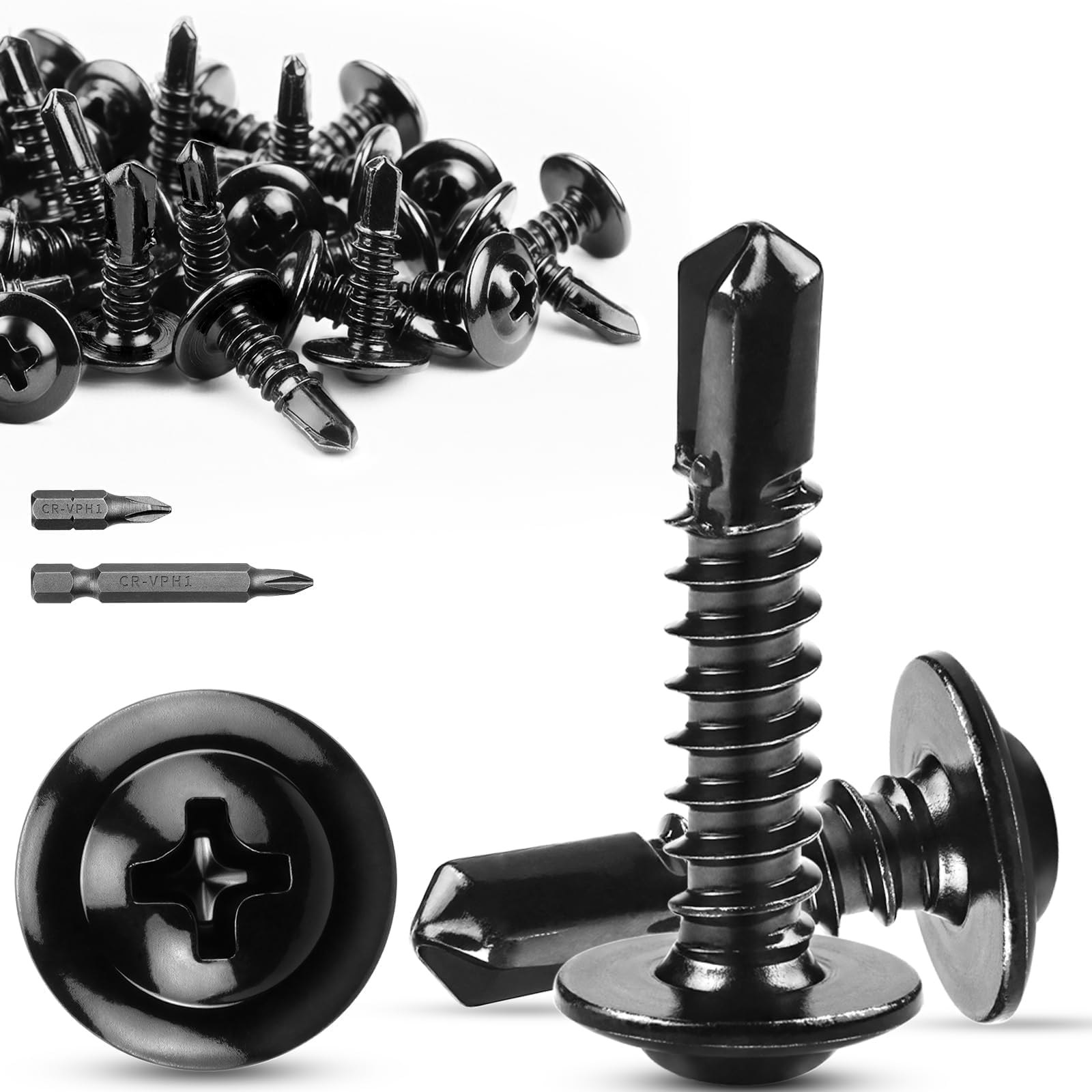 TXXATX Self-Tapping Metal Screws M4.2x19mm, 410 Stainless Steel Wafer Head Black Roofing Hardware, 60 Pcs for Metalwork, Wood, Maintenance and Furniture — image 1