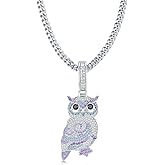 VIVDEC Iced Out Owl Pendant Necklace for Men - Hip Hop Streetwear Jewelry,18K Gold Plated 24in Cuban Link Chain Necklace, with Gift Box