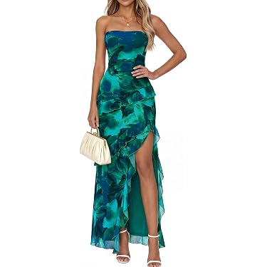 amazon dresses party long Best Sellers: Best Women's Cocktail 6905 Floral Lace Cream Color Front Slit Fabric Color:Sienna Gold