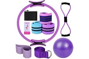 TUONU Pilates Ring Kit for Women Home Workouts Better Pilates Essentials Kits Equipments Sets Accessories Magic Ring Booty Bands Glutes Yoga Ball 25cm Figure 8 Resistance Yoga Bands for Stretching 8 Pcs