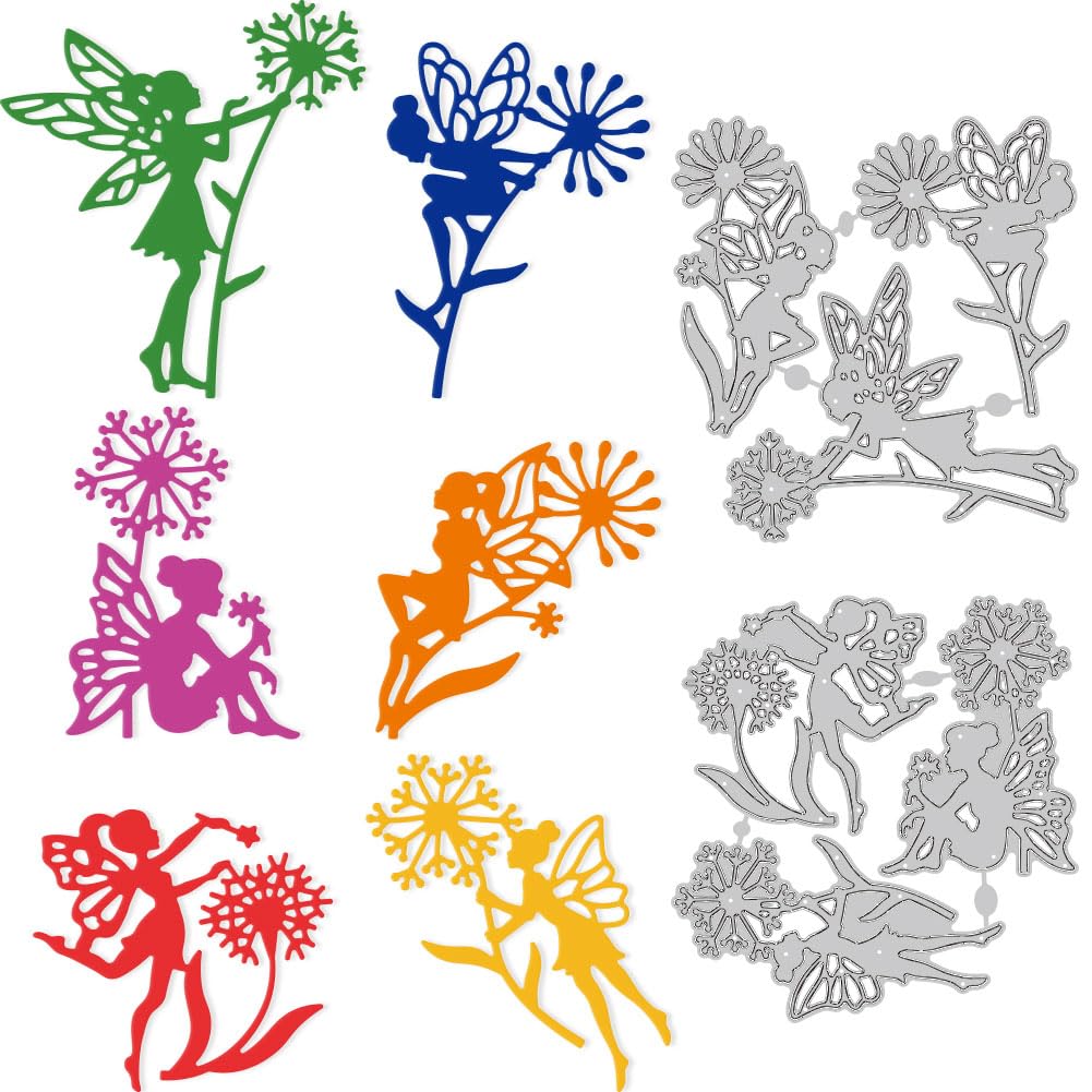 DELORIGIN 6 Styles Dandelion Fairy Cutting Dies Card Borders Stitch Die Cut Carbon Steel Die Cuts Stencils Card Scrapbooking Embossing Template Dies for DIY Paper Craft Albums Gift Decor