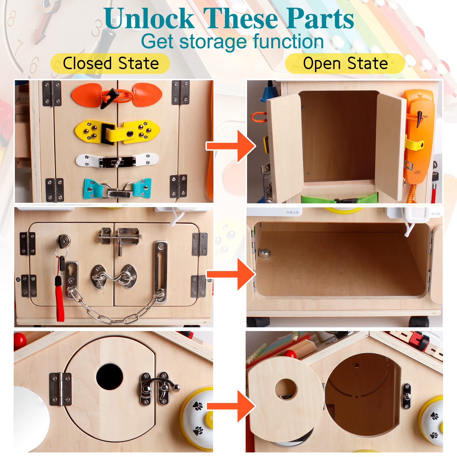 SHIERDU Montessori Wooden Busy House Basic Life Skills and fine Motor Training for Children, pre-School Education and Learning Busy Board, Sensory Game Toys, Large Gifts for Boys and Girls