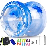 MAGICYOYO K3 Finger Spin Yoyo Professional ,Responsive Yoyo for Kids 8-12 | Pro Unresponsive Yoyo Bearing for Adults with Dual Function &amp; Crystal Plastic Yoyo + 12 Strings + Bag (Blue/White)