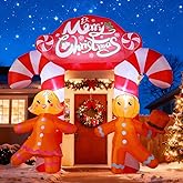 GOOSH 9.6 FT Christmas Inflatables Archway Outdoor Decorations Blow Up Yard Cute Candy Cane Archway with Couple Gingerbread with Built-in LEDs for Xmas Garden Lawn Indoor Party Decor