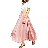 Ezcosplay Women Boho Maxi A Line Skirt Elastic Waist Summer Bohemian Flowy Long Beach Swing Skirts