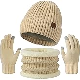Winter Beanie Hat Scarf Gloves Set for Men and Women, Chenille Beanie Gloves Neck Warmer Set with Warm Fleece Lined