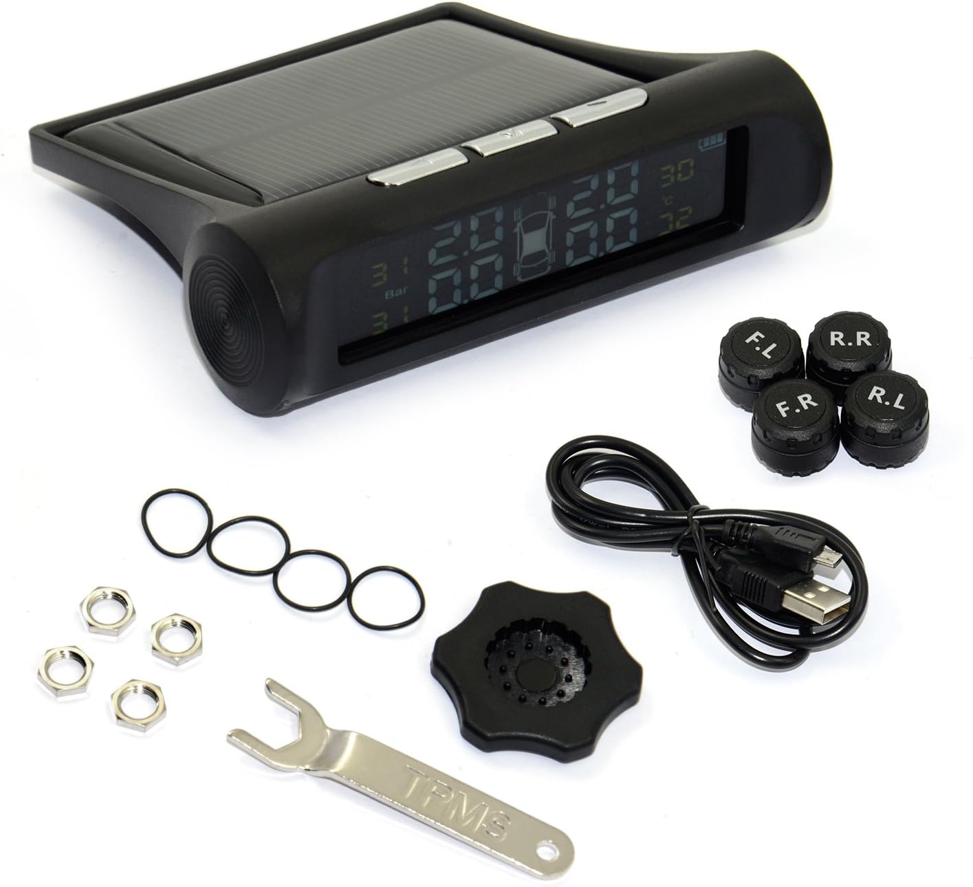 Car TPMS Tire Tyre Pressure Monitoring System with 4 External Sensors Auto TPMS Wirless Diagnostic Solar Powered Car Alarm System Diagnostic tool