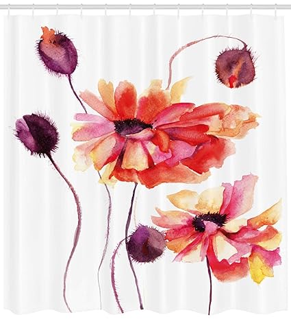 Amazon Com Ambesonne Floral Shower Curtain Watercolor Painting