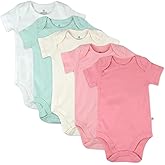 HonestBaby baby-girls 5-pack Short Sleeve Bodysuits One-piece 100% Organic Cotton for Infant Baby Girls