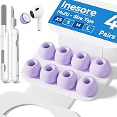 Inesore 4 Pairs Replacement Ear Tips for AirPods Pro 2nd/1st (Purple) | (2019/2022/2023) with Noise Reduction Hole &amp; Built-in dust Guard Screen,Silicone, with Cleaner Pen,4 Size (XS/S/M/L)