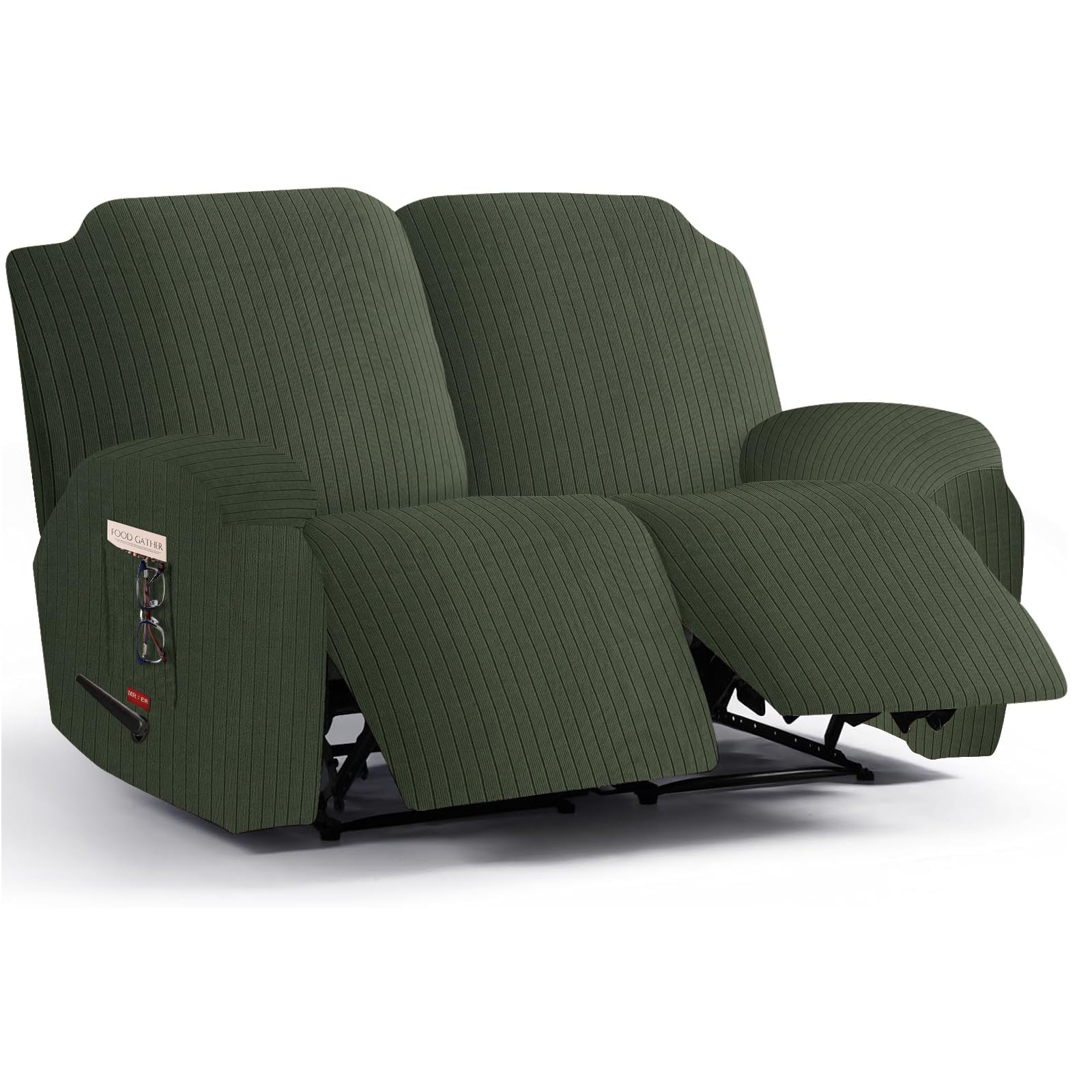 Photo 1 of ChengEase 4 Pieces Stretch Recliner Loveseat Covers - Striped Pattern Slipcovers & Durable Furniture Protectors with Elastic Bottom for Kids and Pets (2 Seater, Green)
