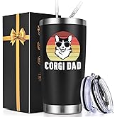 Gtmileo Corgi Gifts, Corgi Dad Insulated Tumbler, Christmas Birthday Dog Gifts for Pet Lovers Dog Owner Men(20Oz-Black)
