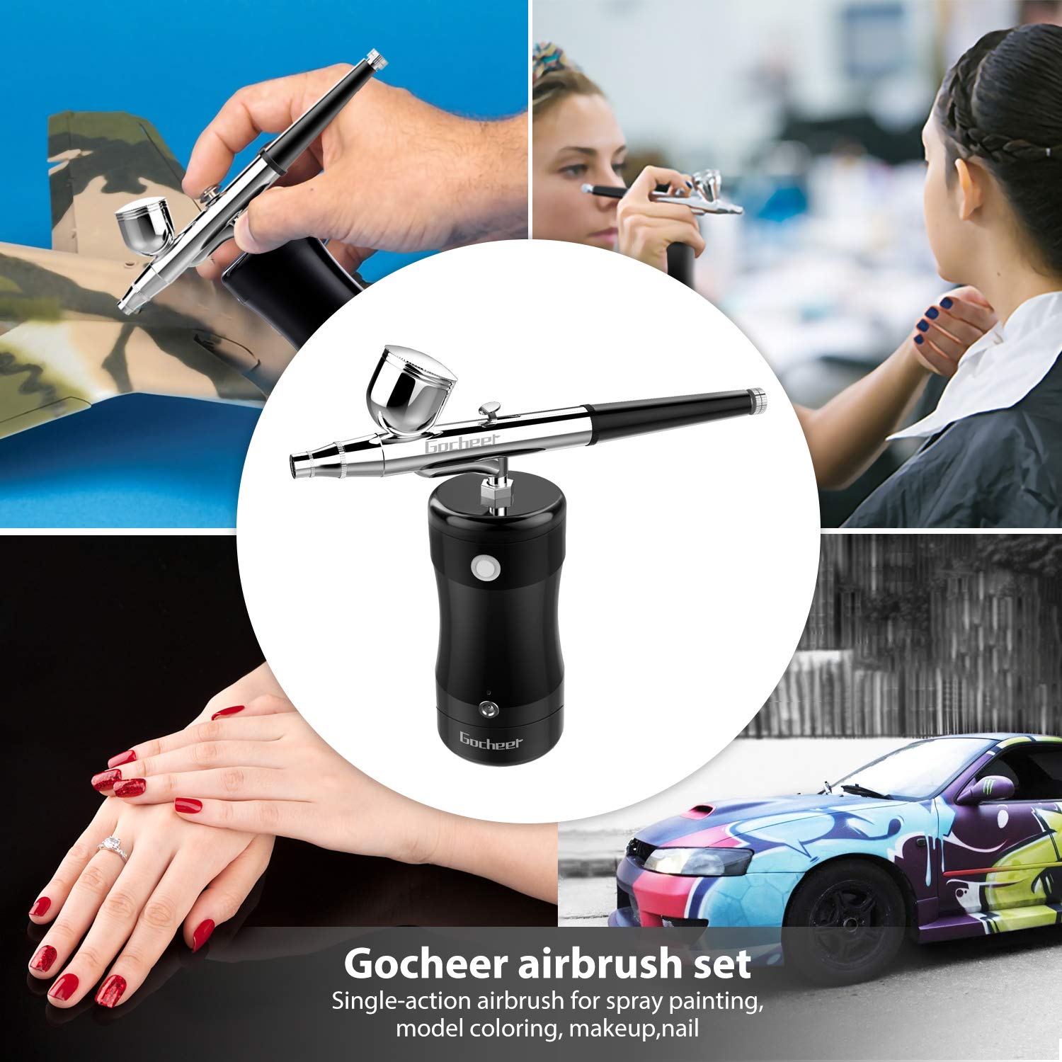 Gocheer Airbrush Set, Mini Portable Airbrush with USB Paint Spray Gun for Art Painting Tattoo Manicure Cakes Spray Model with Low Noise, DIY Tool