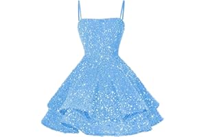 YOFF Sequin Short Homecoming Dresses for Teens 2025 Sparkly Spaghetti Straps Sweet 16 Prom Cocktail Dress YO070