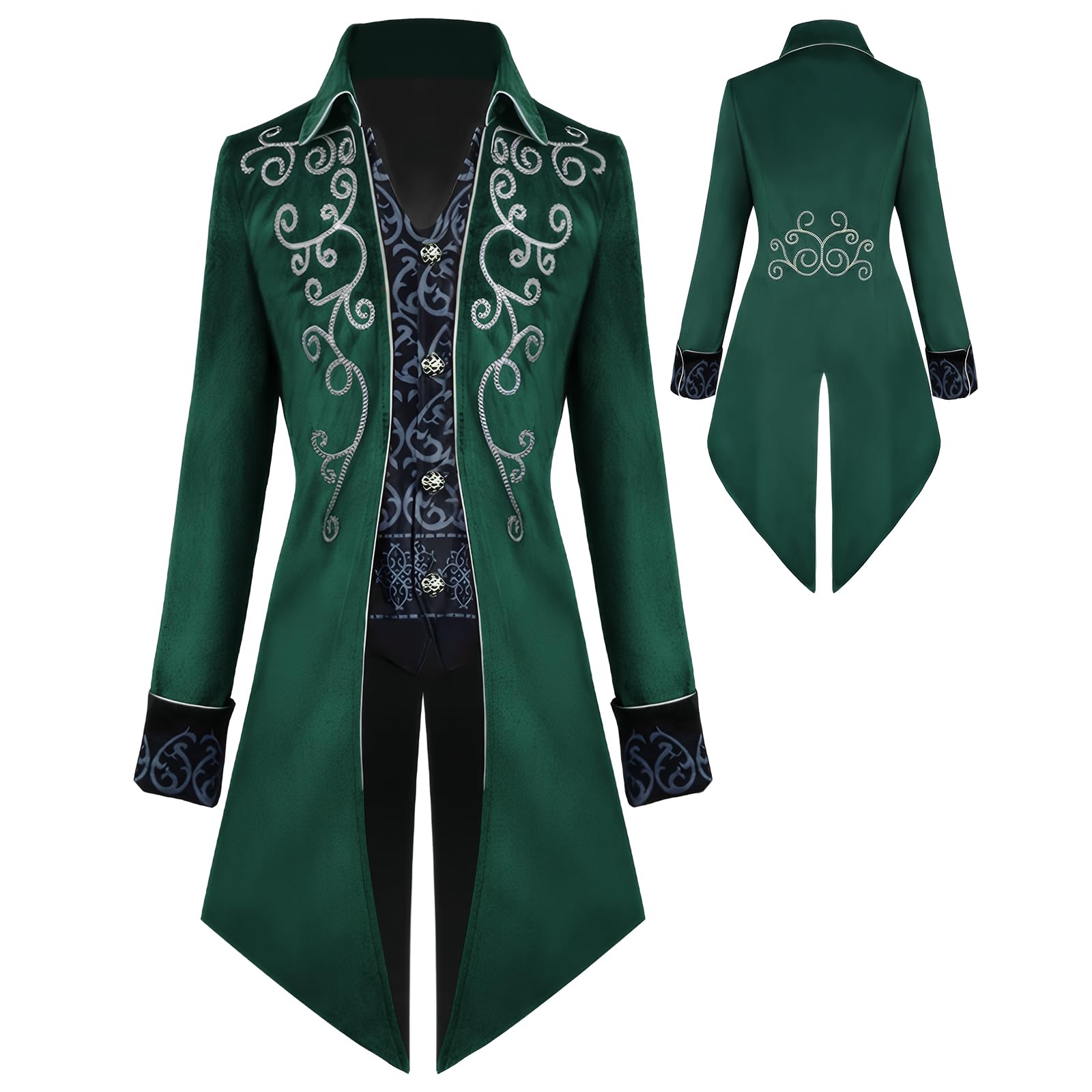 YQVGFBY Men's Steampunk Vintage Tailcoat Jacket Gothic Tailcoat Coat Carnival Costumes,Medieval Clothing Men,Halloween Costume Men (Green, XL)