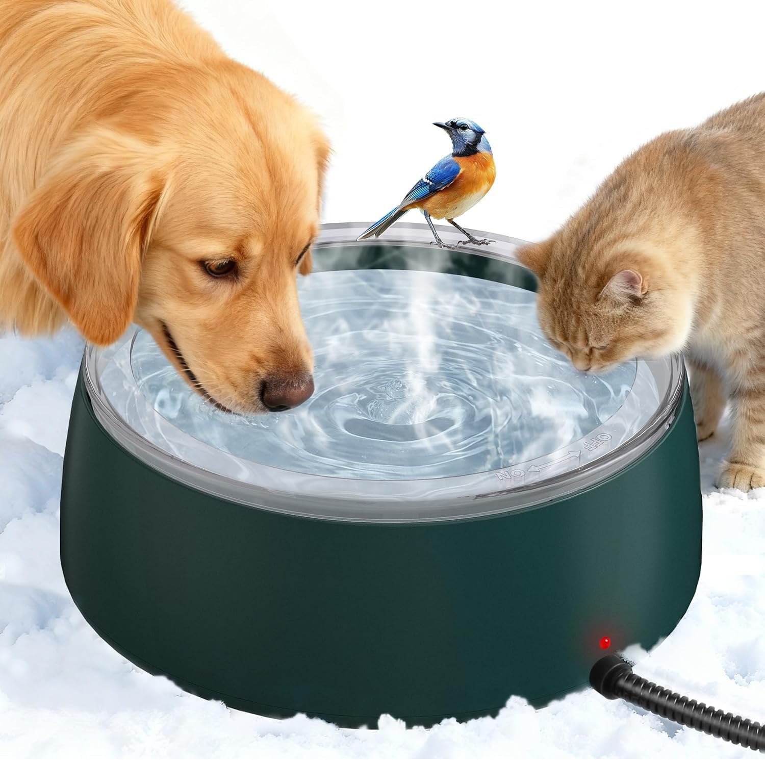 Photo 1 of Newget 3L Heated Water Bowl, Outdoor Large Heated Dog Bowls, Outside Waterproof Heated Pet Bowl with Chew Resistant Cord, Smart Thermal Dish Provides Drinkable Water in Winter for Cat, Rabbit, Chicken