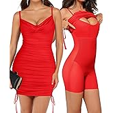 Popilush Corset Dress - Summer Club Outfits for Women Built in Bra Shapewear Drawstring Adjustable Ruched Mini Dresses