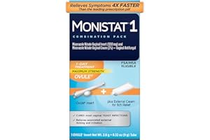 Monistat 1-Day Yeast Infection Treatment for Women, 1 Miconazole Ovule Insert & External Itch Relief Cream (9g Tube) Combo Pack, Maximum Strength