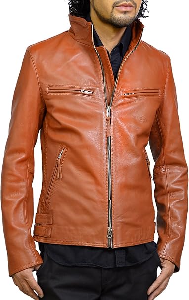 Amazon レザージャケット メンズ 本革 ライダースジャケット シングル 革ジャン レザーブルゾン バイカー レザーコート キャメル カウハイド 牛革 Usa18pcm コート ジャケット 通販