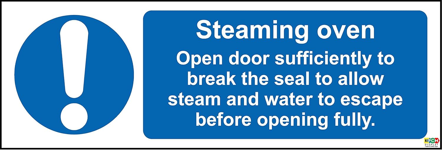 Hygiene catering Steaming oven safety sign - Self adhesive sticker 150mm x 50mm