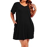 Plus Size Nightgowns Women V Neck Sleepwear Cotton Night Gown Dresses Sleep Shirts with Pockets
