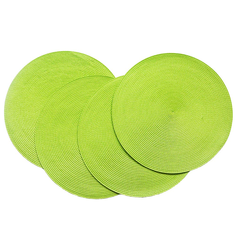 SCF2017 Round Woven Plastic Placemats 38cm Stylish and Practical Dining Table Mats,Set of 4,Light green