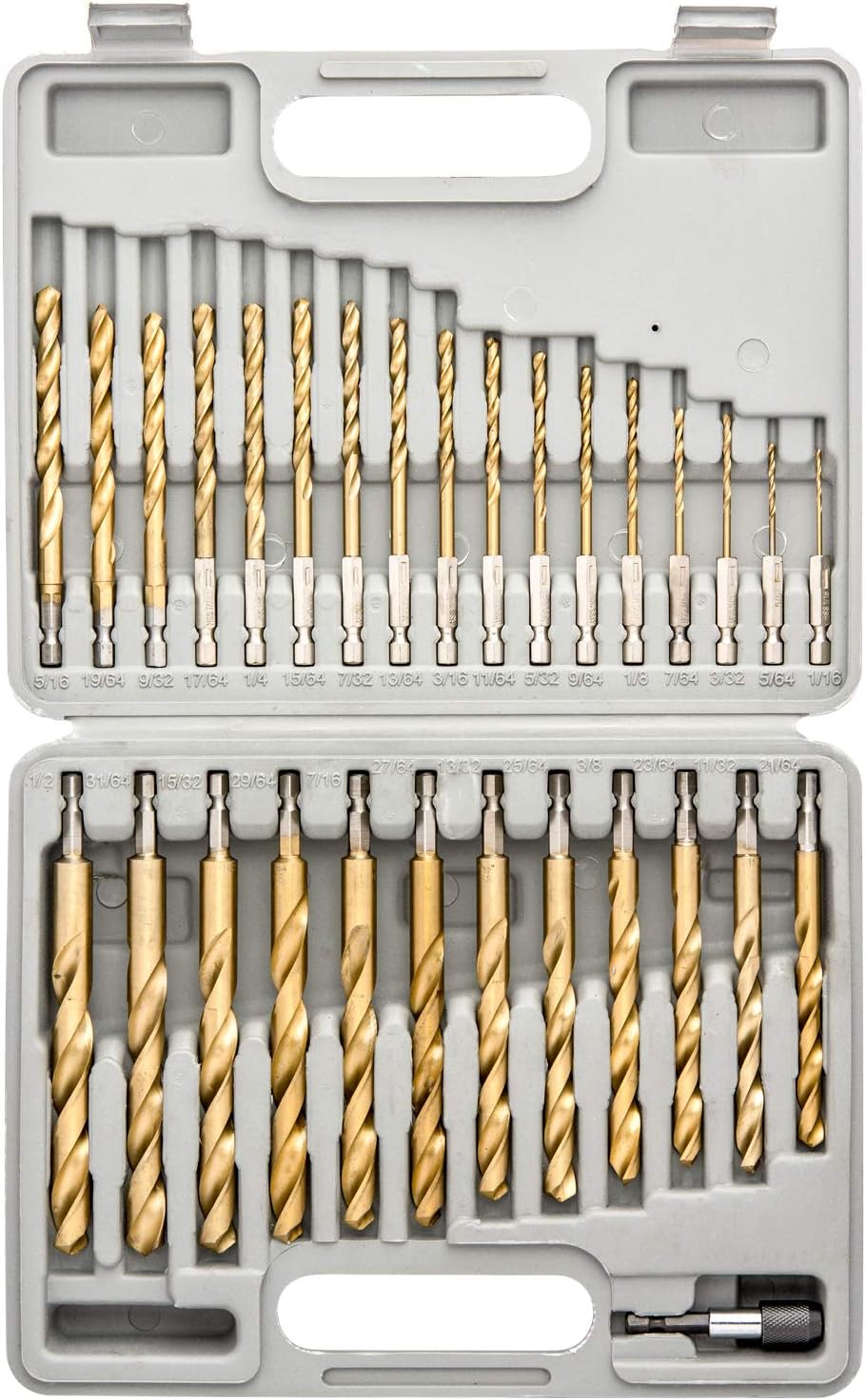 Tooluxe 10055L Titanium Coated Hex Shank Drill Bit Set, 30 Piece | Quick Change Design | 1/16" - 1/2" - Jobber Drill Bits - 