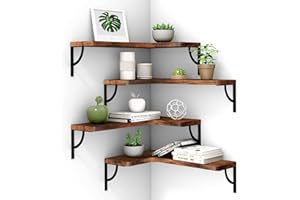 Canupdog Corner Floating Shelf Wall Mount 4 Tier Wood Floating Shelves, Easy-to-Assemble Tiered Wall Storage, Wall Organizer for Bedrooms, Bathrooms, Kitchens, Offices (Rustic Red)