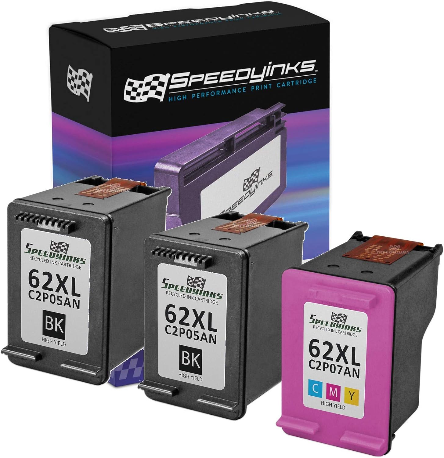 Speedy Inks Remanufactured Ink Cartridge Replacement for HP 62XL High-Yield (2 Black & 1 Color, 3-Pack)