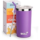 Mollcity Kids Insulated Cup with Leak Proof Lid -12 oz Stainless Steel Tumbler with Straw-Reusable Metal Drink Water Cup, BPA Free(Purple)