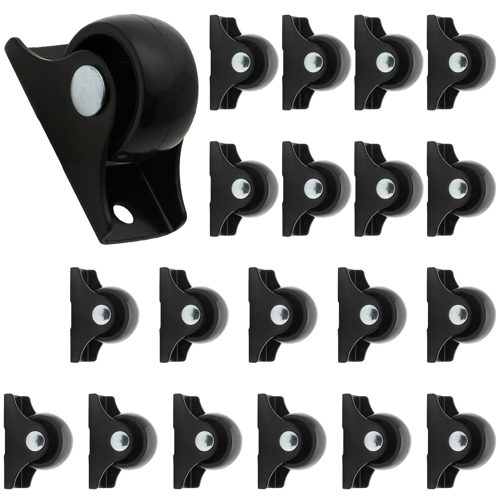 Cjueiom 20pcs 25mm / 1 Inch Fixed Rigid Caster Wheels, Non-Swivel Small Furniture Casters with Metal Plate for Drawers, Carts, Trolleys, Equipment Replacement, Black