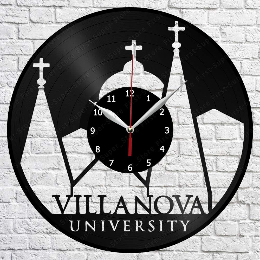 Vinyl Clock - Villanova University - Handmade Wall Clock - Vinyl Art Home Decor - Unique Vinyl Record Wall Clock - Custom Exclusive Vinyl Record Clock - Original Gift Idea - Black Clock 12"