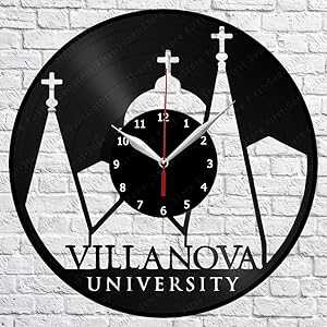 Vinyl Clock - Villanova University - Handmade Wall Clock - Vinyl Art Home Decor - Unique Vinyl Record Wall Clock - Custom Exclusive Vinyl Record Clock - Original Gift Idea - Black Clock 12"