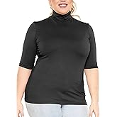 Women's Plus Size Warm Short Sleeve Turtleneck Top | Ultra Soft | Adult XL to 5X