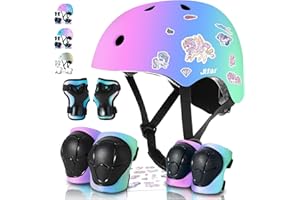 JIFAR Sticker Adjustable Color Gradient Bike Kids Toddler Helmet and pads for Kids 3-5-8-14+Boys Girls Child Skateboard Helmet with Knee Pad Elbow Pads Guards,Riding Scooter Roller Inline skatings Longboard
