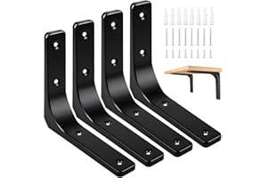 AISINYI Metal Shelf Brackets, 4 x 4 Inch Heavy Duty L Hanging Angle Brackets, Iron Wall Bracket for Countertop Support, Corner Brace Joint, Black, 4 PCS