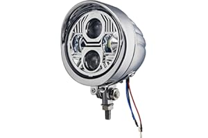 BOSYCY Motorcycle 4.5" LED Headlight With Visor, Retro Bullet High-Low Beam Bike's Light 4 1/2 Inch Bottom Mount Headlamp, Universally Fits Chopper Bobber Harley Mini Bike Softail Dyna Indian- Chrome