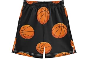 J JOYSAY Cartoon Basketball Black Pattern Boys Athletic Shorts Kids Youth Casual Shotrs with Elastic Waistband Pockets