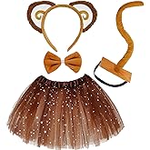 NinkyNonk 5 PCS Monkey Costume Kits Includes Monkey Ears Headband Tail Bowtie Tutu for Monkeys Cosplay 100th Day of School Halloween Party Dress Up Supplies