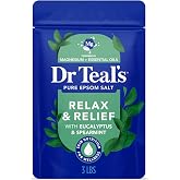 Dr Teal's Epsom Salt Magnesium Soak, Relax &amp; Relief with Eucalyptus &amp; Spearmint Essential Oils, 3 lbs
