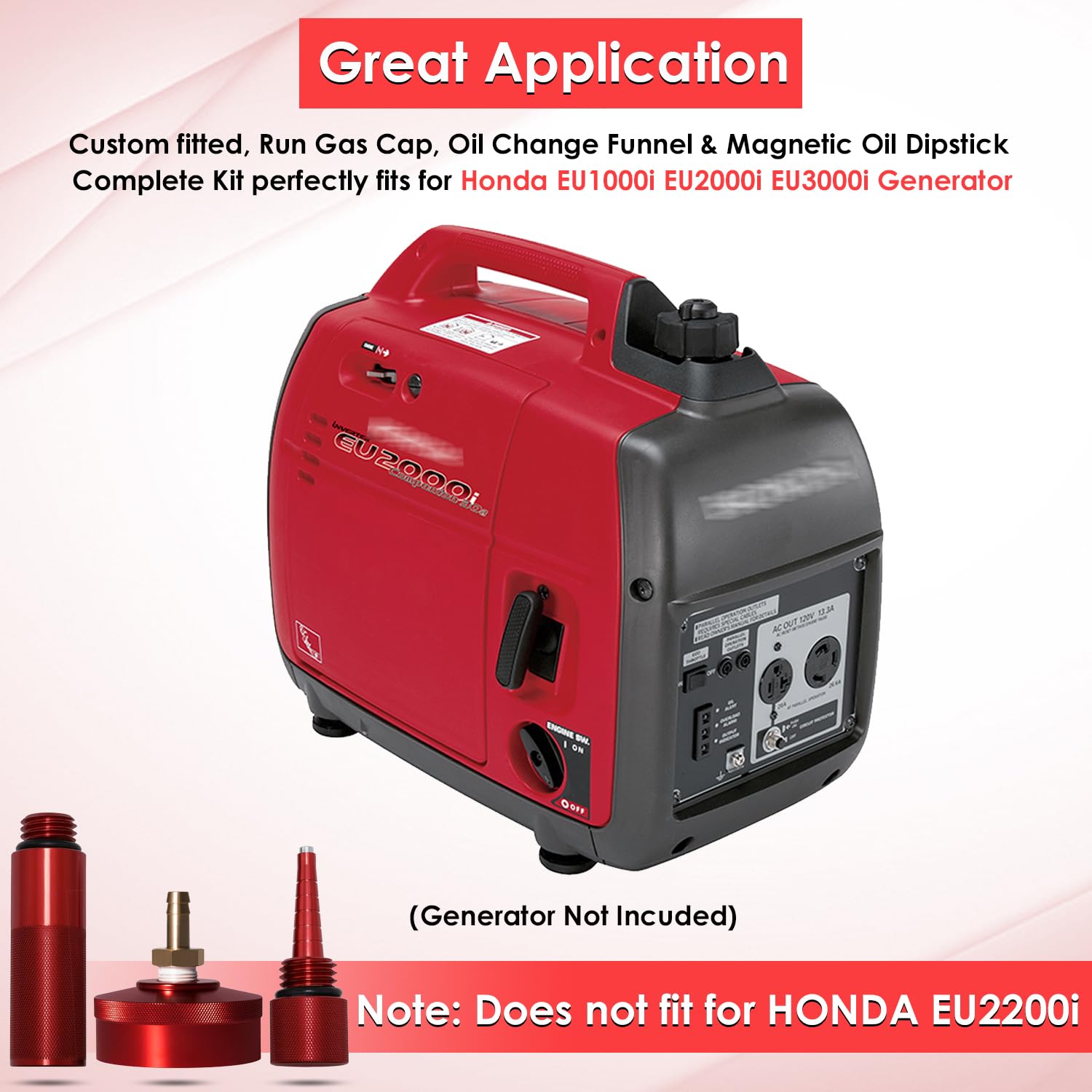 For Honda EU3000i EU2000i EU1000i Generator Extended Run Gas Cap, Mess Free Oil Change Funnel & Magnetic Oil Dipstick Upgrade Red Aluminum