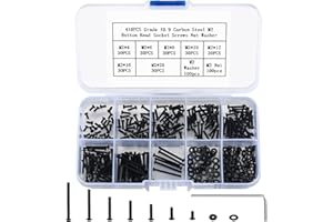 BJBJJIU 410 Pcs Button Head Hex Socket Head Cap Screws Bolts, Small/Tiny/Micro Allen Head Machine Screws Bolts and Nuts and Washers Assortment Kit, M2x4/6/8/10/12/16/20mm-(Carbon Steel, Black Round Toe)