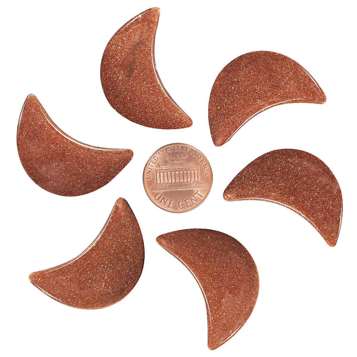 mookaitedecor Set of 5 Gold Sandstone Moon Healing Crystal Pendants for Jewellery Making, Semi Precious Moon Shaped Palm Worry Stones for Anxiety Stress Relief Tumbled Pocket Stone Desk Decor